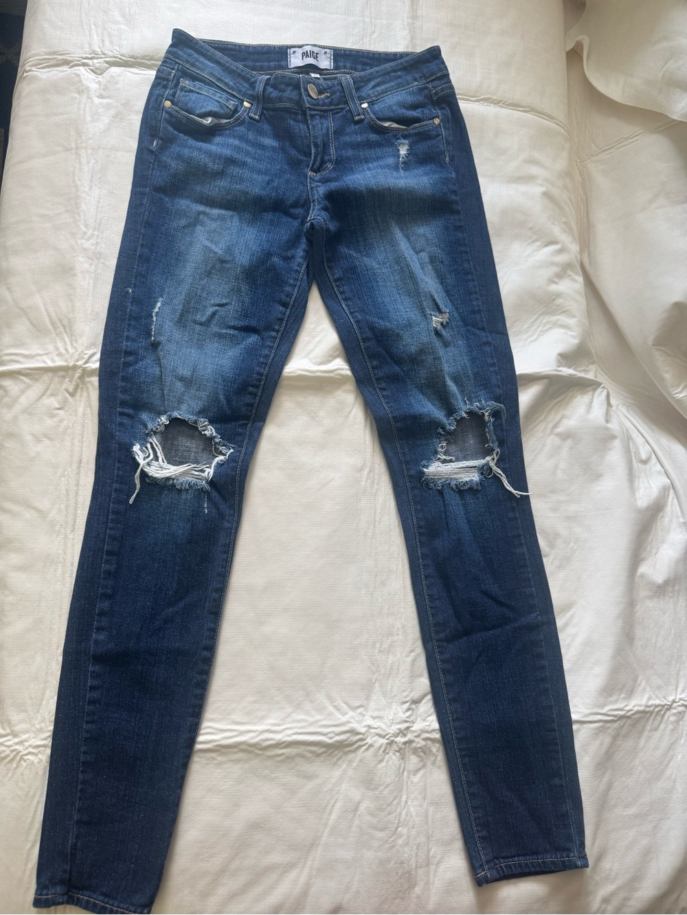 PAIGE Dark Blue Distressed Skinny Jeans
